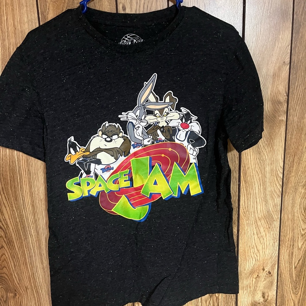 Black Short Sleeve Tee with Space Jam Graphic